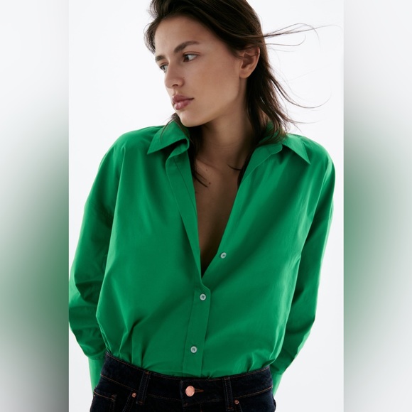 Zara Tops - Zara Kermit Green Poplin Button Down Shirt NWT